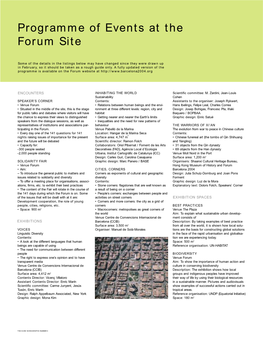 Programme of Events at the Forum Site