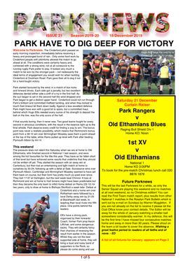 PARK HAVE to DIG DEEP for VICTORY Welcome to Parknews