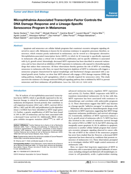 Microphthalmia-Associated Transcription Factor Controls the DNA Damage Response and a Lineage-Specific Senescence Program in Melanomas