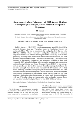 (Azarbayjan, NW of Persia) Earthquakes Sequences