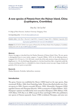 ﻿A New Species of Patania from the Hainan Island, China (Lepidoptera