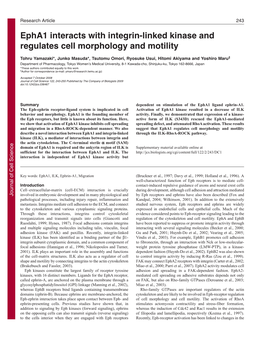 Epha1 Interacts with Integrin-Linked Kinase and Regulates Cell Morphology and Motility