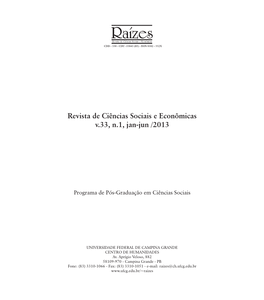 Raízesrevista De Ciências Sociais E Econômicas CDD - 330 - CDU -33843 (05) - ISSN 0102 - 552X