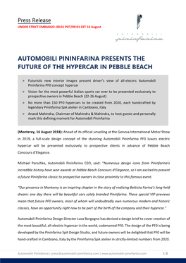 Automobili Pininfarina Presents the Future of the Hypercar in Pebble Beach