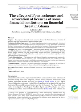 The Effects of Ponzi Schemes and Revocation of Licences of Some