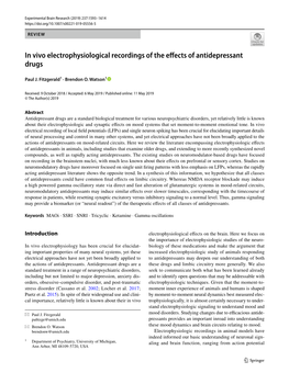 In Vivo Electrophysiological Recordings of the Effects of Antidepressant Drugs