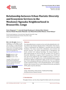 The Relationship Between Ecosystem Services and Urban Phytodiversity Is Be- G.M