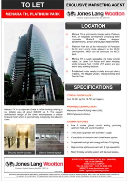 To Let Menara Th, Platinum Park Exclusive Marketing Agent