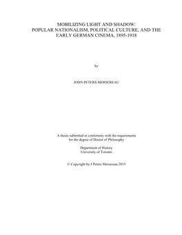 Popular Nationalism, Political Culture, and the Early German Cinema, 1895-1918