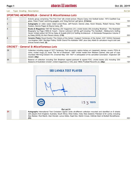 Xref Cricket Catalogue for Auction