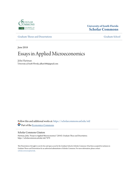 Essays in Applied Microeconomics John Hartman University of South Florida, Jdhart306@Gmail.Com