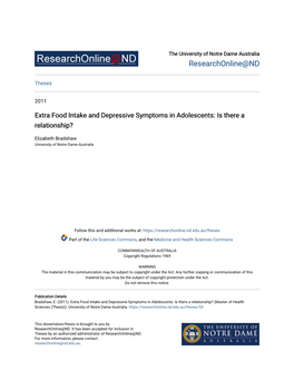 Extra Food Intake and Depressive Symptoms in Adolescents: Is There a Relationship?