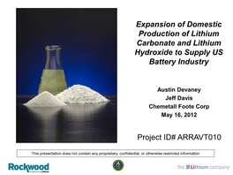 Expansion of Domestic Production of Lithium Carbonate and Lithium Hydroxide to Supply US Battery Industry