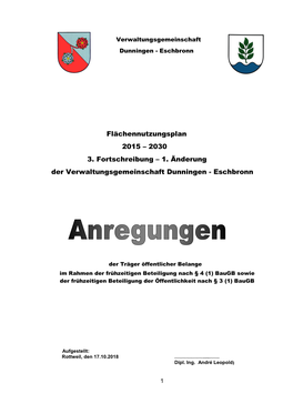 Flächennutzungsplan 2015 – 2030 3. Fortschreibung – 1. Änderung Der Verwaltungsgemeinschaft Dunningen - Eschbronn