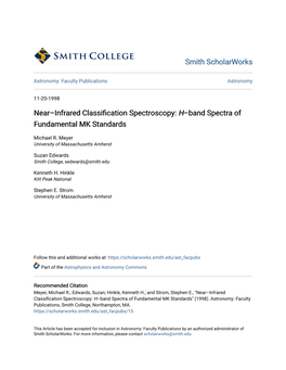 Near–Infrared Classification Spectroscopy: &lt;I&gt;H&lt;/I&gt;–Band Spectra of Fundamental MK Standards