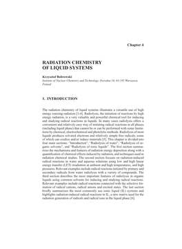 Radiation Chemistry of Liquid Systems