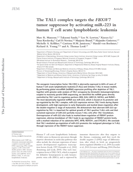 The TAL1 Complex Targets the FBXW7 Tumor Suppressor by Activating Mir-223 in Human T Cell Acute Lymphoblastic Leukemia