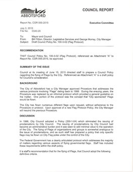 COR 055-2015, Draft Council Policy No. 100-3-02 Flag Protocol