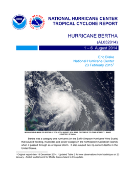 HURRICANE BERTHA (AL032014) 1 – 6 August 2014