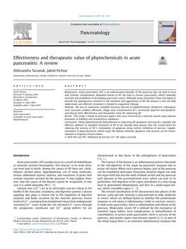 Effectiveness and Therapeutic Value of Phytochemicals in Acute Pancreatitis: a Review
