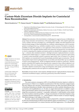 Custom-Made Zirconium Dioxide Implants for Craniofacial Bone Reconstruction