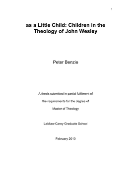 As a Little Child: Children in the Theology of John Wesley