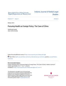 Pursuing Health As Foreign Policy: the Case of China