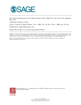 The Political Repression of the Black Panther Party 1966-1971: the Case of the Oakland Bay Area Author(S): Charles E