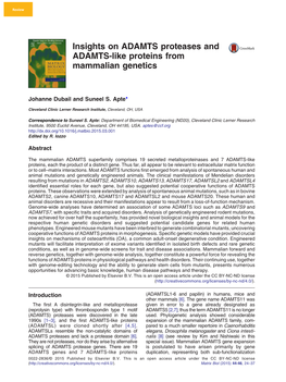 Insights on ADAMTS Proteases and ADAMTS-Like Proteins from Mammalian Genetics