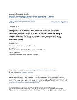 Comparisons of Angus-, Braunvieh-, Chianina-, Hereford-, Gelbvieh-, Maine Anjou-, and Red Poll-Sired Cows for Weight, Weight