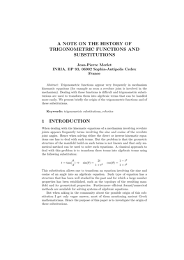 A Note on the History of Trigonometric Functions and Substitutions