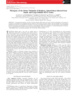 Phylogeny of the Order Tintinnida (Ciliophora, Spirotrichea) Inferred from Small- and Large-Subunit Rrna Genes