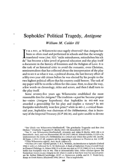 Sopholdes' Political Tragedy, Antigone William M