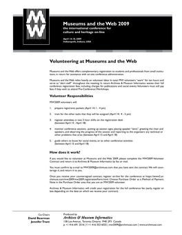 Museums and the Web 2009: Volunteer Information