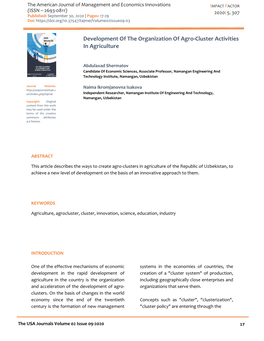 Development of the Organization of Agro-Cluster Activities in Agriculture