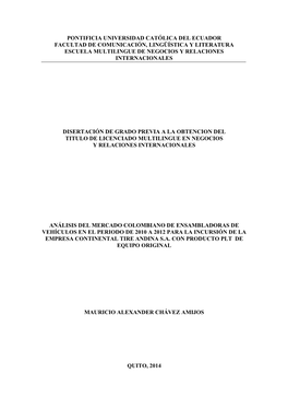 Pontificia Universidad Católica Del Ecuador Facultad De Comunicación, Lingüística Y Literatura Escuela Multilingue De Negocios Y Relaciones Internacionales