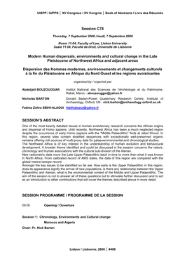 Session C78 Modern Human Dispersals, Environments And