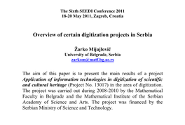 Mijajlović, Ž. Overview of Certain Digitization Projects in Serbia