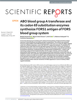 ABO Blood Group a Transferase and Its Codon 69 Substitution