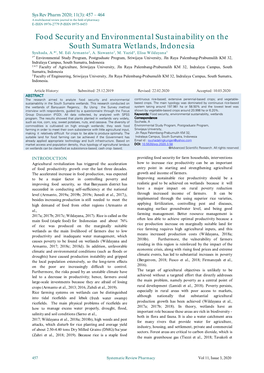 Food Security and Environmental Sustainability on the South Sumatra Wetlands, Indonesia Syuhada, A.*1, M