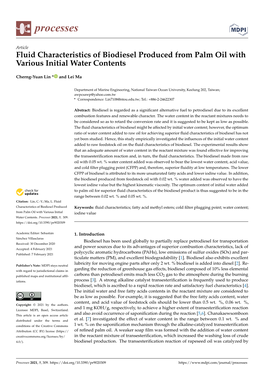 Fluid Characteristics of Biodiesel Produced from Palm Oil with Various Initial Water Contents