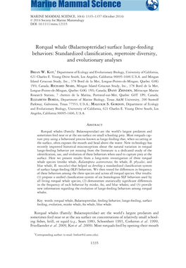 Rorqual Whale (Balaenopteridae) Surface Lunge-Feeding Behaviors: Standardized Classiﬁcation, Repertoire Diversity, and Evolutionary Analyses