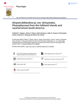 Dictyota Falklandica Sp. Nov. (Dictyotales, Phaeophyceae) from the Falkland Islands and Southernmost South America