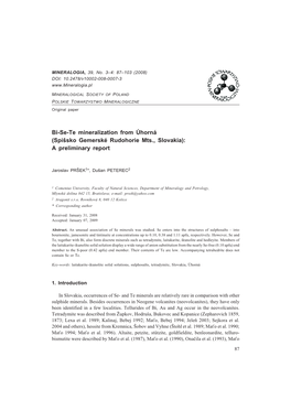 Bi-Se-Te Mineralization from Úhorná (Spišsko Gemerské Rudohorie Mts., Slovakia): a Preliminary Report