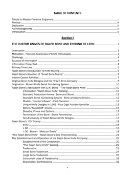 TABLE of CONTENTS Section I the CUSTOM KNIVES of RALPH