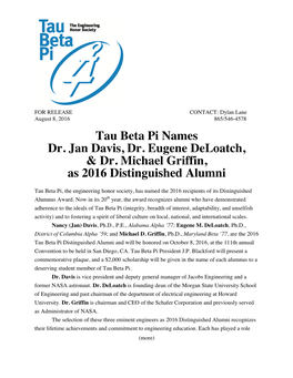 Tau Beta Pi Names Dr. Jan Davis, Dr. Eugene Deloatch, & Dr. Michael