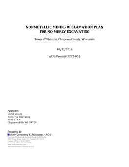 Nonmetallic Mining Reclamation Plan for No Mercy Excavating
