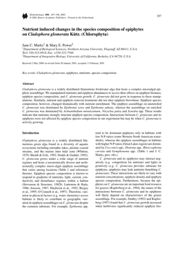 Nutrient Induced Changes in the Species Composition of Epiphytes on Cladophora Glomerata Kütz