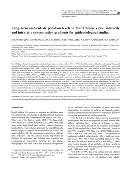 Long-Term Ambient Air Pollution Levels in Four Chinese Cities: Inter-City and Intra-City Concentration Gradients for Epidemiological Studies