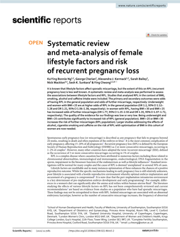 Systematic Review and Meta-Analysis of Female Lifestyle Factors and Risk Of